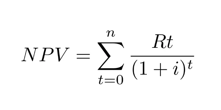 Diagram of the Net Present Value (NPV) formula.