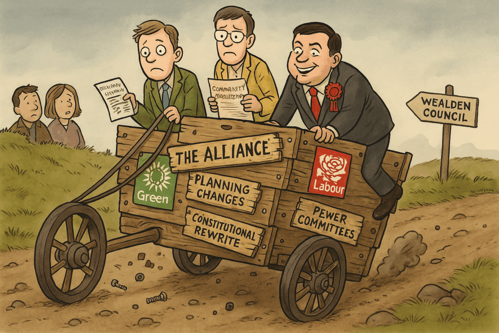 Illustrative graphic depicting the Green–Liberal Democrat–Labour Alliance administration.